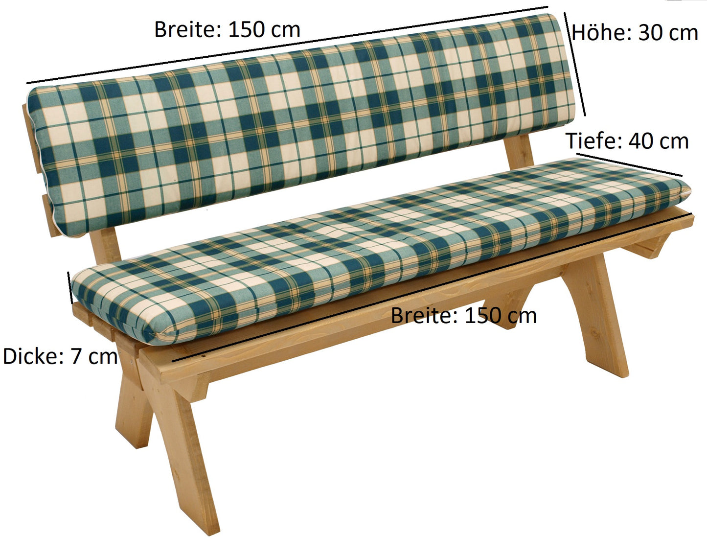 Jeu de coussins BOSTON pour banquette 3 places 150 cm, à carreaux vert/beige, 2 pièces