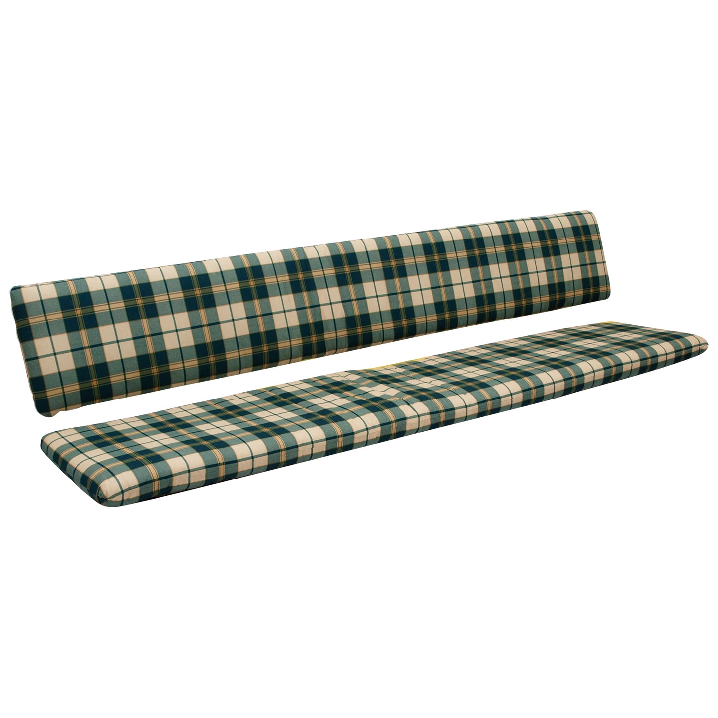 Jeu de coussins BOSTON pour banquette 4 places 200 cm, à carreaux vert/beige, 2 pièces