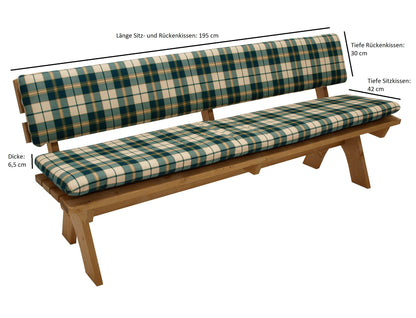 Jeu de coussins BOSTON pour banquette 4 places 200 cm, à carreaux vert/beige, 2 pièces
