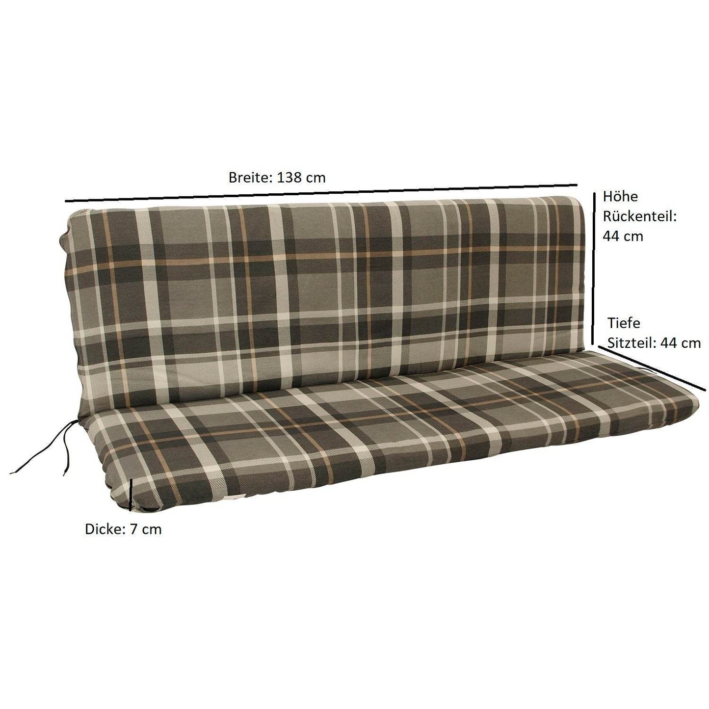 Auflage SEATTLE für 3-Sitzer-Bank grau/beige kariert - Palo24