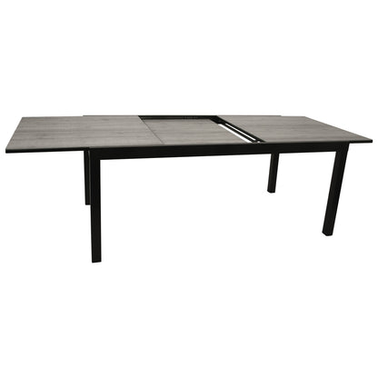 Tavolo allungabile FARO 180/240x100cm, alluminio antracite + vetro effetto ceramica grigio chiaro