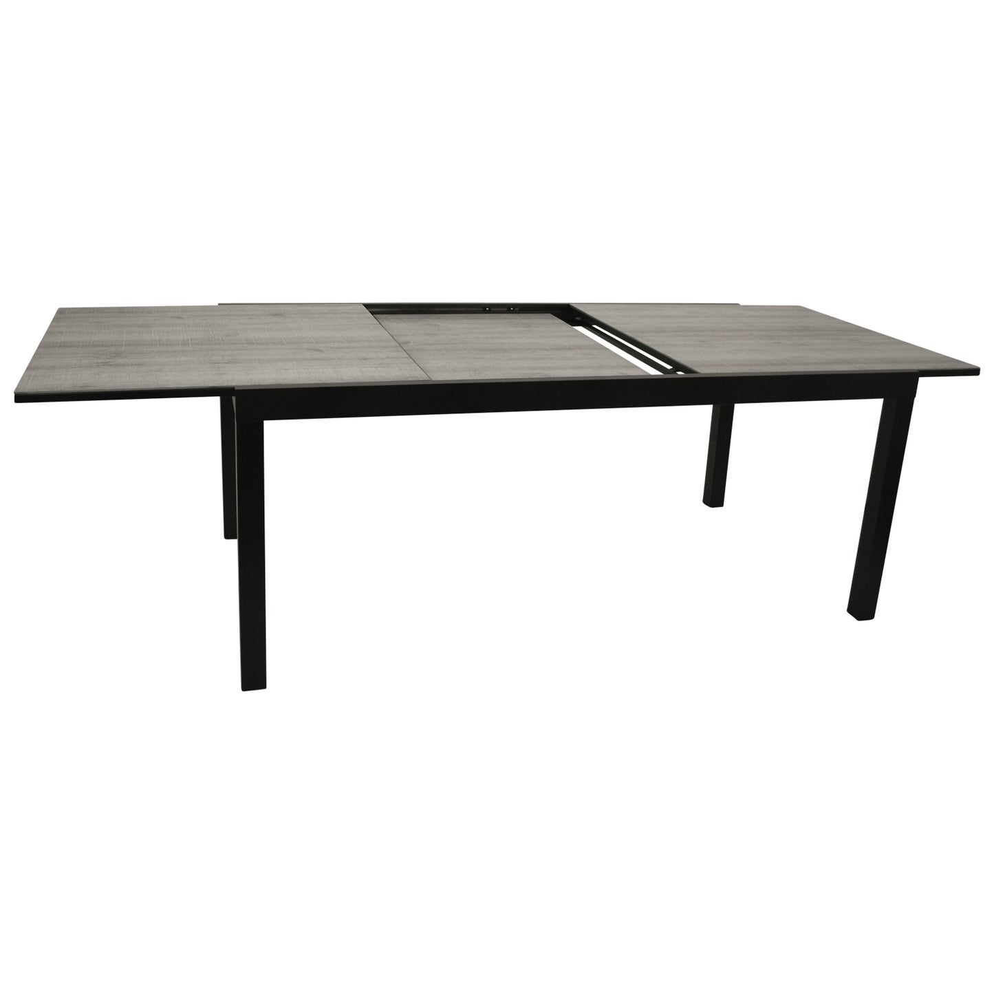 Tavolo allungabile FARO 200/300x110cm, alluminio antracite + vetro effetto ceramica grigio chiaro