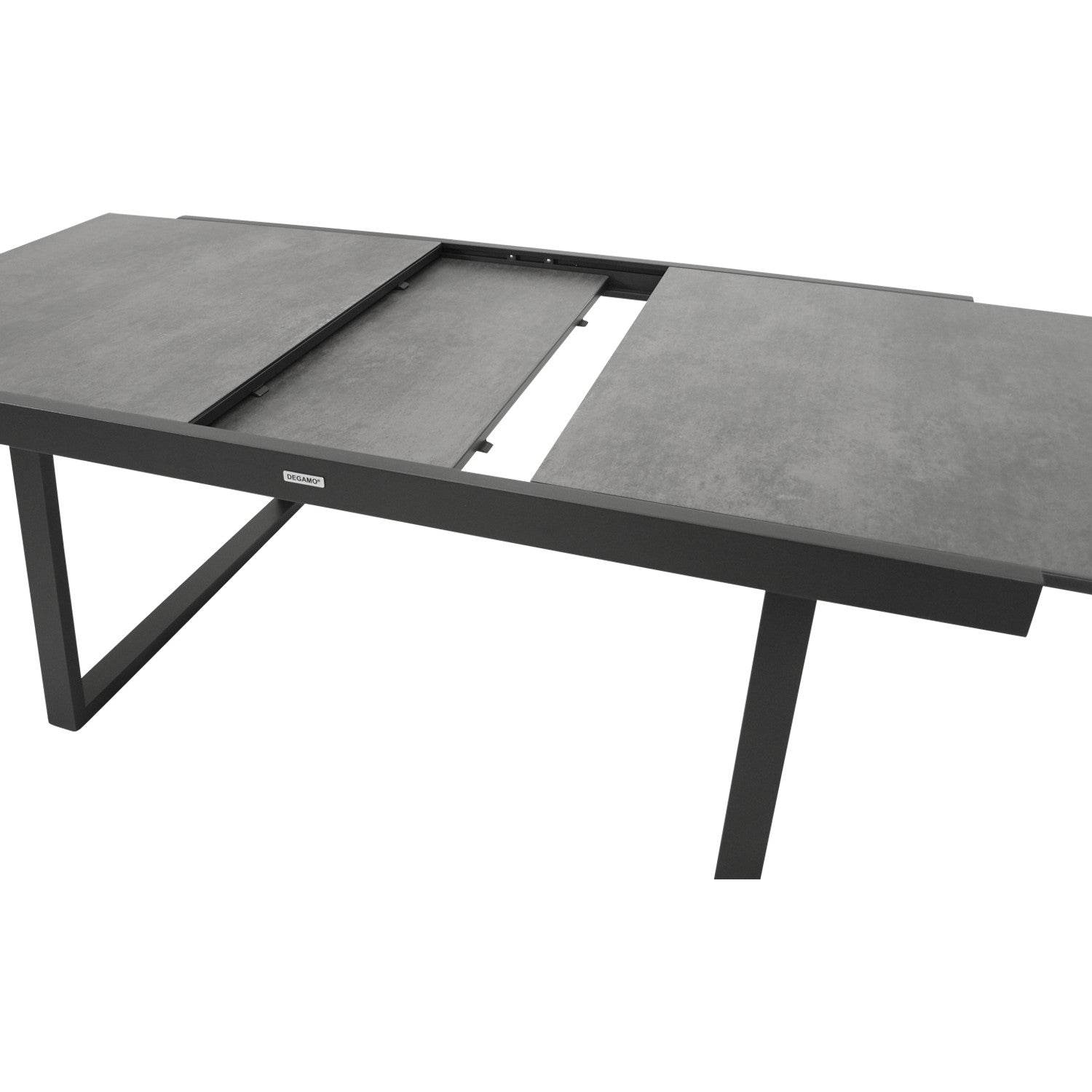 Ausziehtisch REIMS 180/240x100cm, Aluminium anthrazit + Glas in Keramikoptik dunkelgrau - Palo24