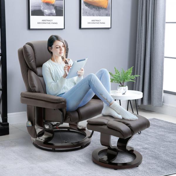 Fauteuil de massage, fauteuil de relaxation avec repose-pieds, fonction chauffante, simili cuir, marron