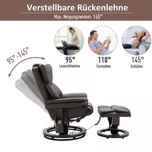 Massagesessel Relaxsessel mit Fußhocker Heizfunktion Kunstleder Braun