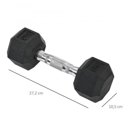 Set di 2 manubri in gomma, manubri fitness, gomma metallo, nero, 5 KG