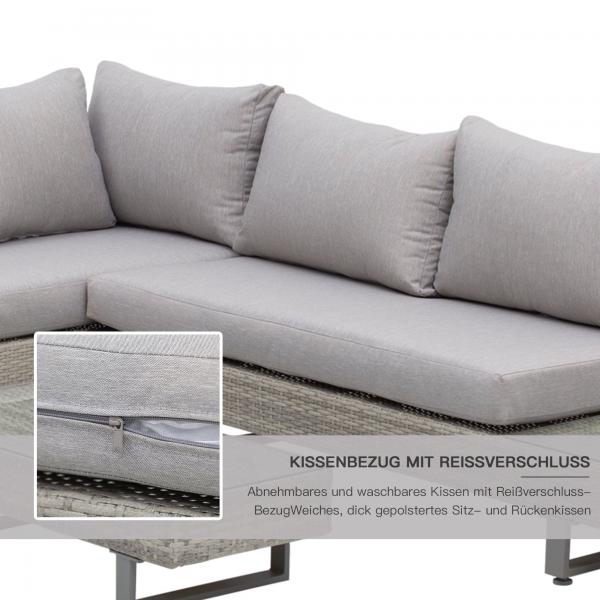 3-tlg. Polyrattan Gartengarnitur Set Sitzgruppe Lounge grau