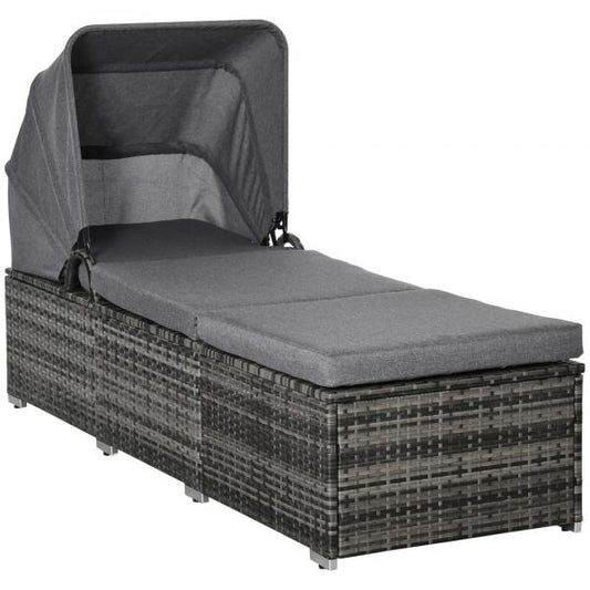 Chaise longue en polyrotin avec auvent chaise longue de jardin gris