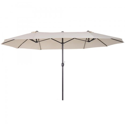 Parasol avec manivelle ovale métal + polyester blanc crème