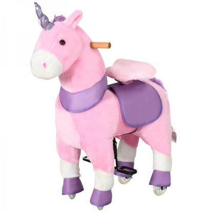 Schaukelpferd Einhorn 4 Rollen 2 Pedale gepolsterter Sattel Pink + Lila + Weiss - Palo24