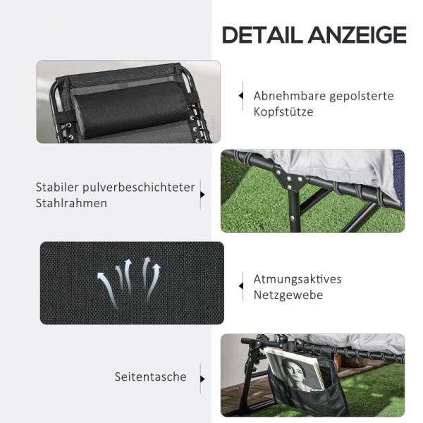 Klappliege, 5-stufig neigbare Rücklehne, Kissen, Auflage, bis 120 kg, Stahl, hellgrau - Palo24