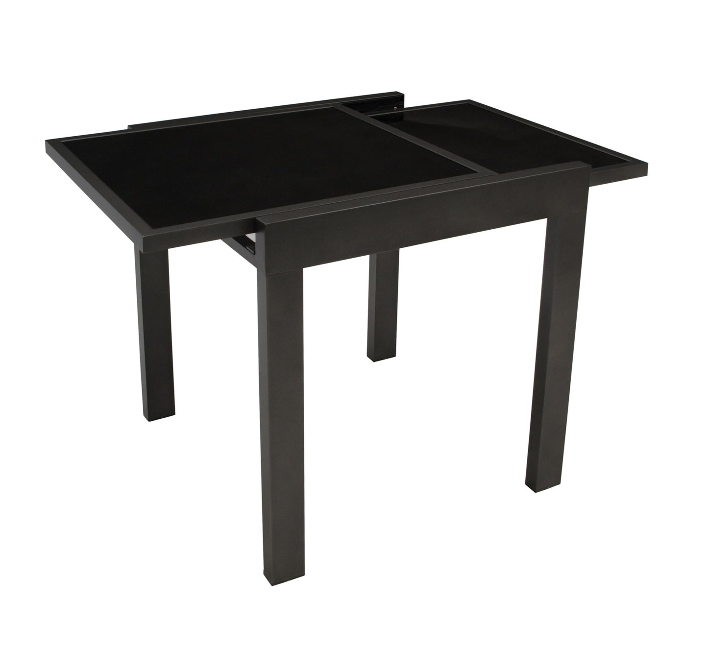 Table de balcon extensible TORINO 65/130x65cm, aluminium anthracite + verre noir