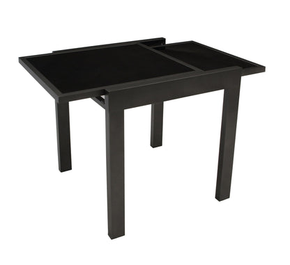Table de balcon extensible TORINO 65/130x65cm, aluminium anthracite + verre noir