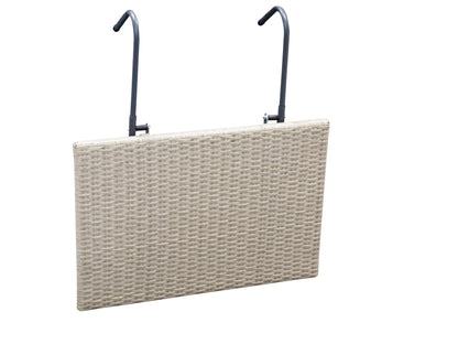 Balkonhängetisch 60x40cm, Metall + Polyrattan grau