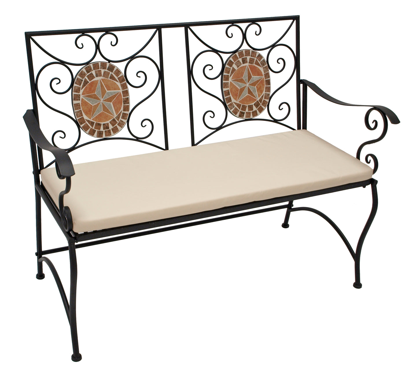 Bank LUCCA 2-sitzer, Eisen schwarz mit Mosaikeinlagen terracottafarben und Polster
