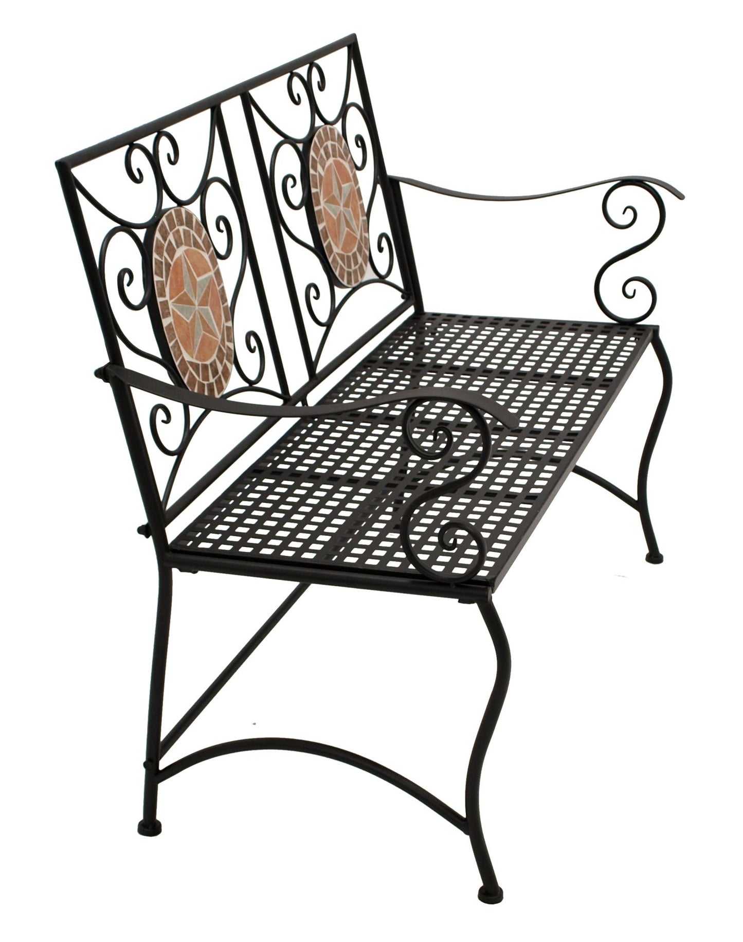 Bank LUCCA 2-sitzer, Eisen schwarz mit Mosaikeinlagen terracottafarben und Polster