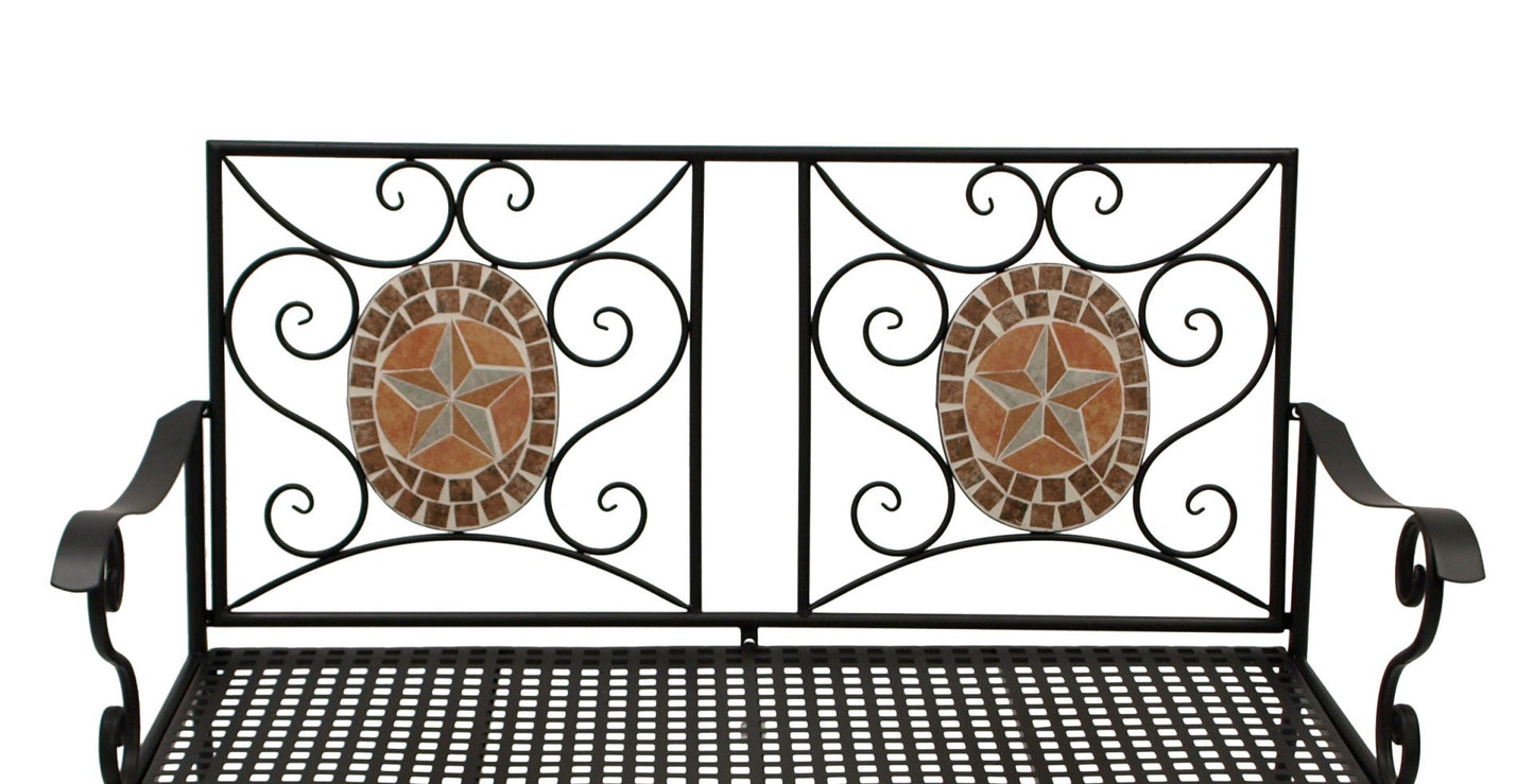 Bank LUCCA 2-sitzer, Eisen schwarz mit Mosaikeinlagen terracottafarben und Polster