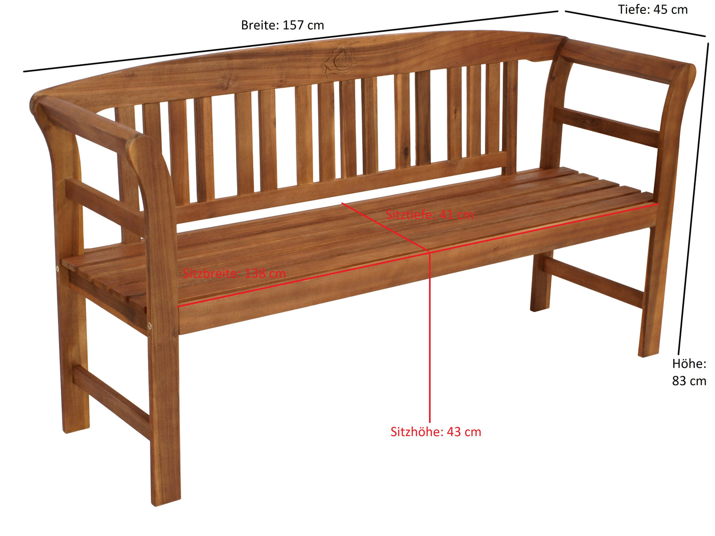 Panca da giardino ROSARIO 3 posti, acacia oliata, certificata FSC®
