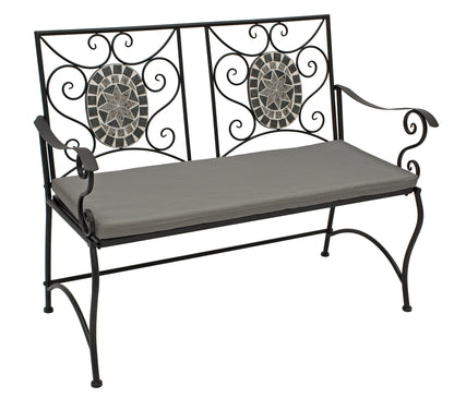 Banquette SIENA 2 places, fer noir avec incrustations et revêtement en mosaïque grise