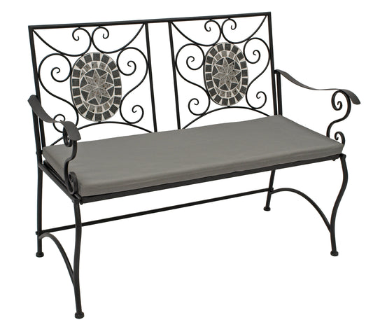 Banquette SIENA 2 places, fer noir avec incrustations et revêtement en mosaïque grise