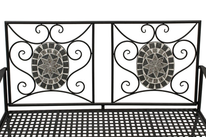 Banquette SIENA 2 places, fer noir avec incrustations et revêtement en mosaïque grise