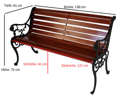 Bank STRASSBURG 2-sitzer, Gusseisen schwarz, Hartholz mahagonifarben