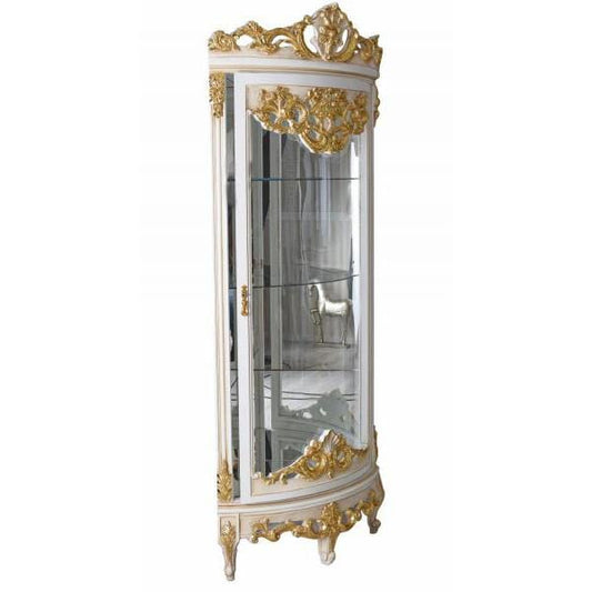 BAROCK VITRINE ANTIK ECKVITRINE WEISS GOLD ECKSCHRANK ECKREGAL ROKOKO VITRINENSCHRANK