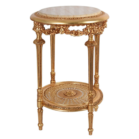 TABLE D'APPOINT ANTIQUE TABLE BAROQUE EN BOIS AVEC PLATEAU EN MARBRE OR