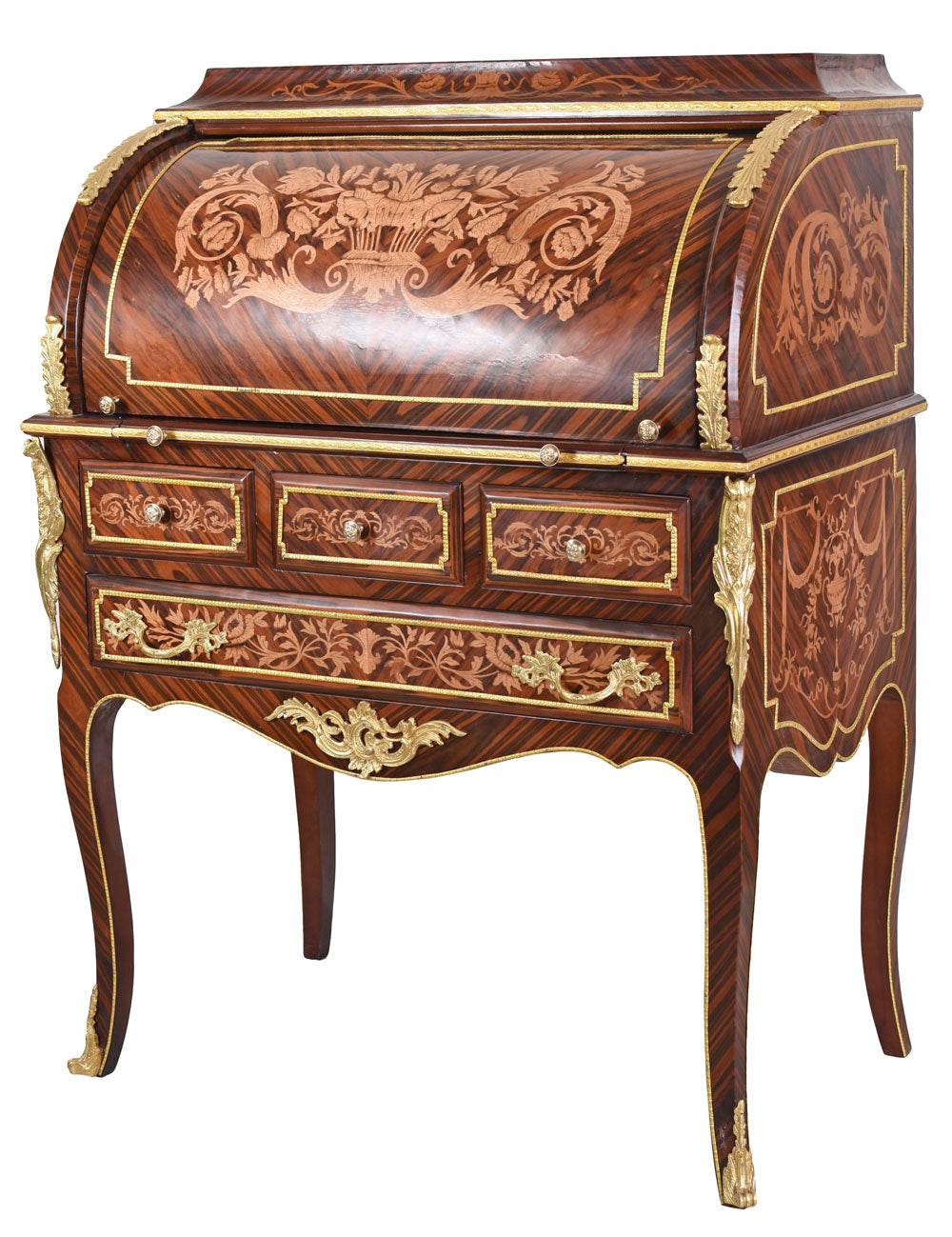 XXL Rollsekretär Barock Zylindersekretär Intarsien Rollbureau Schreibtisch Antik - Palo24