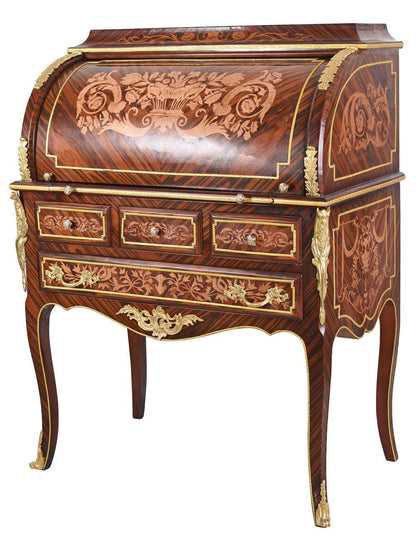 XXL Rollsekretär Barock Zylindersekretär Intarsien Rollbureau Schreibtisch Antik - Palo24