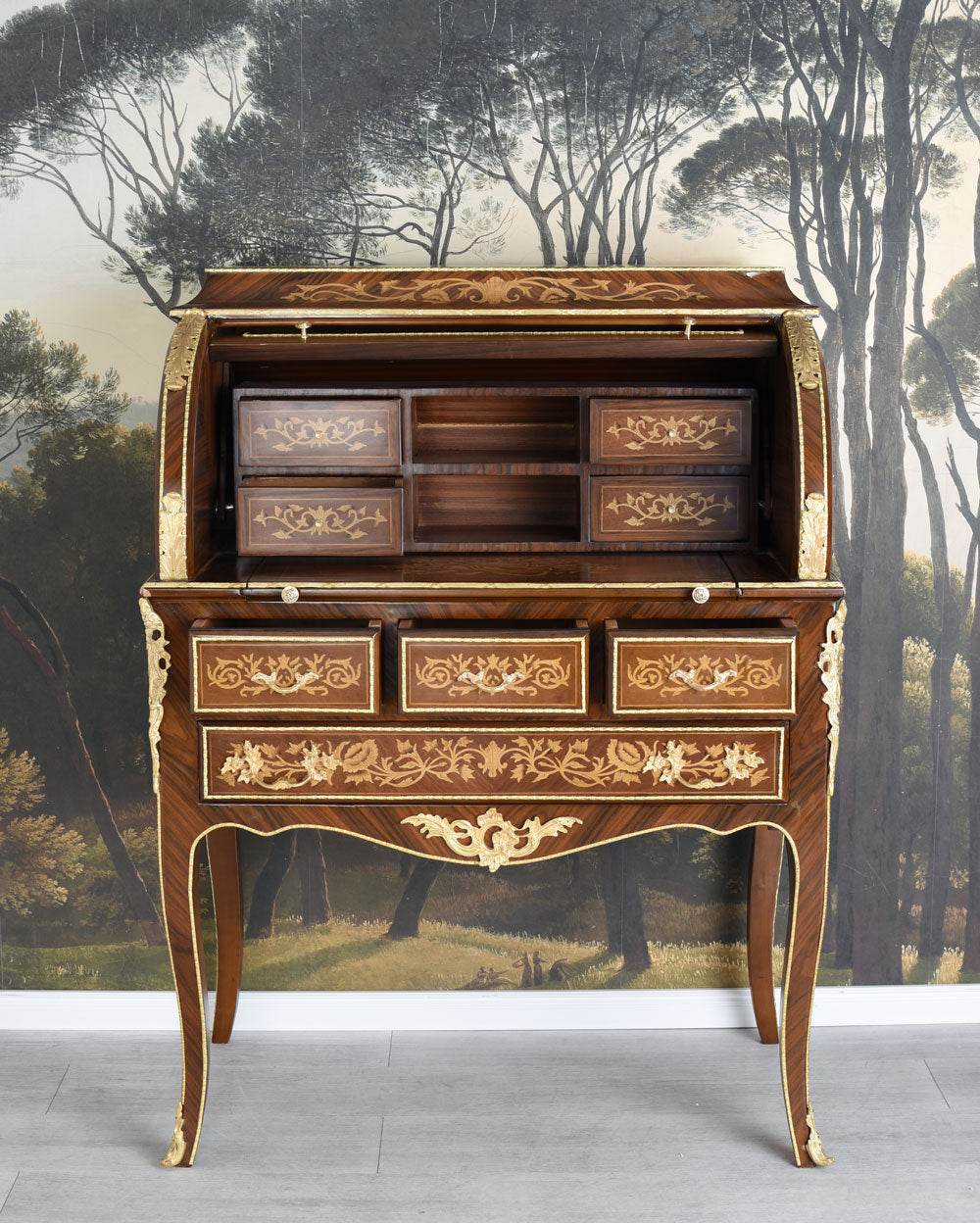 XXL Rollsekretär Barock Zylindersekretär Intarsien Rollbureau Schreibtisch Antik - Palo24