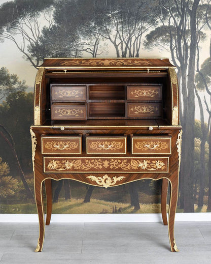 XXL Rollsekretär Barock Zylindersekretär Intarsien Rollbureau Schreibtisch Antik - Palo24