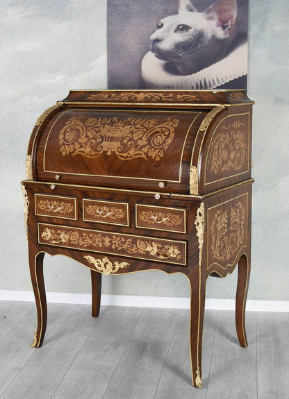 XXL Rollsekretär Barock Zylindersekretär Intarsien Rollbureau Schreibtisch Antik - Palo24