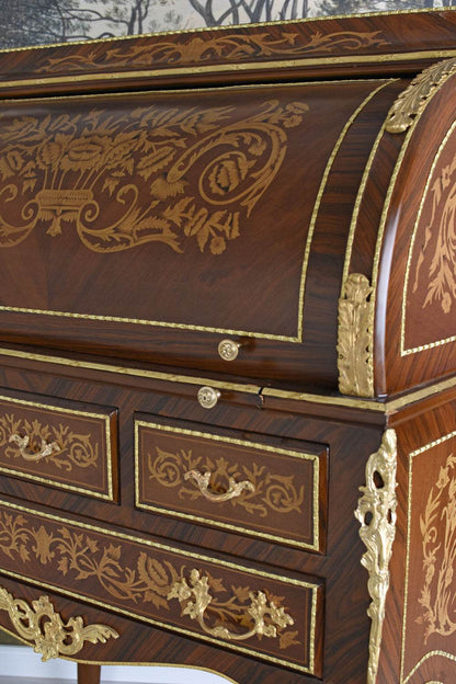 XXL Rollsekretär Barock Zylindersekretär Intarsien Rollbureau Schreibtisch Antik - Palo24