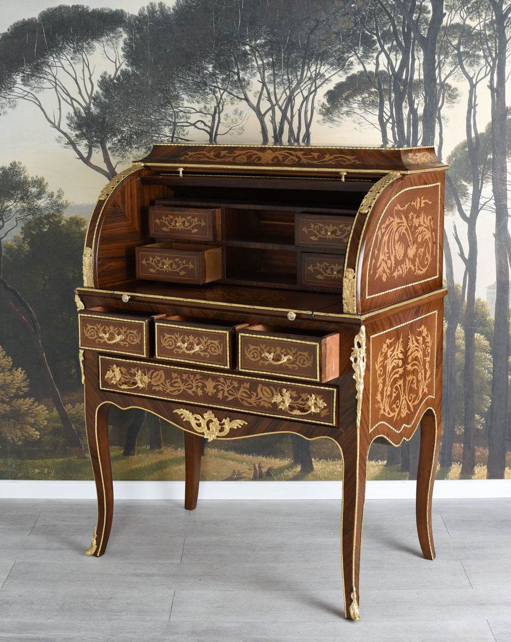 XXL Rollsekretär Barock Zylindersekretär Intarsien Rollbureau Schreibtisch Antik - Palo24
