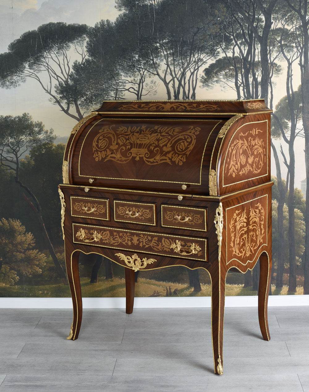 XXL Rollsekretär Barock Zylindersekretär Intarsien Rollbureau Schreibtisch Antik - Palo24