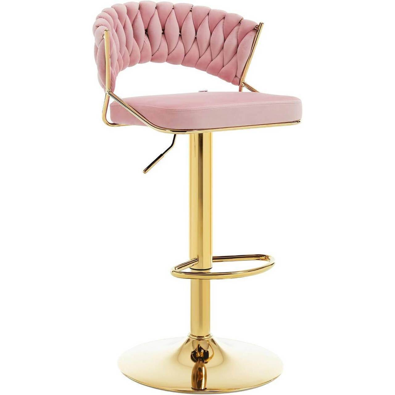Barhocker höhenverstellbar Samt Metall Gold Rosa - Palo24