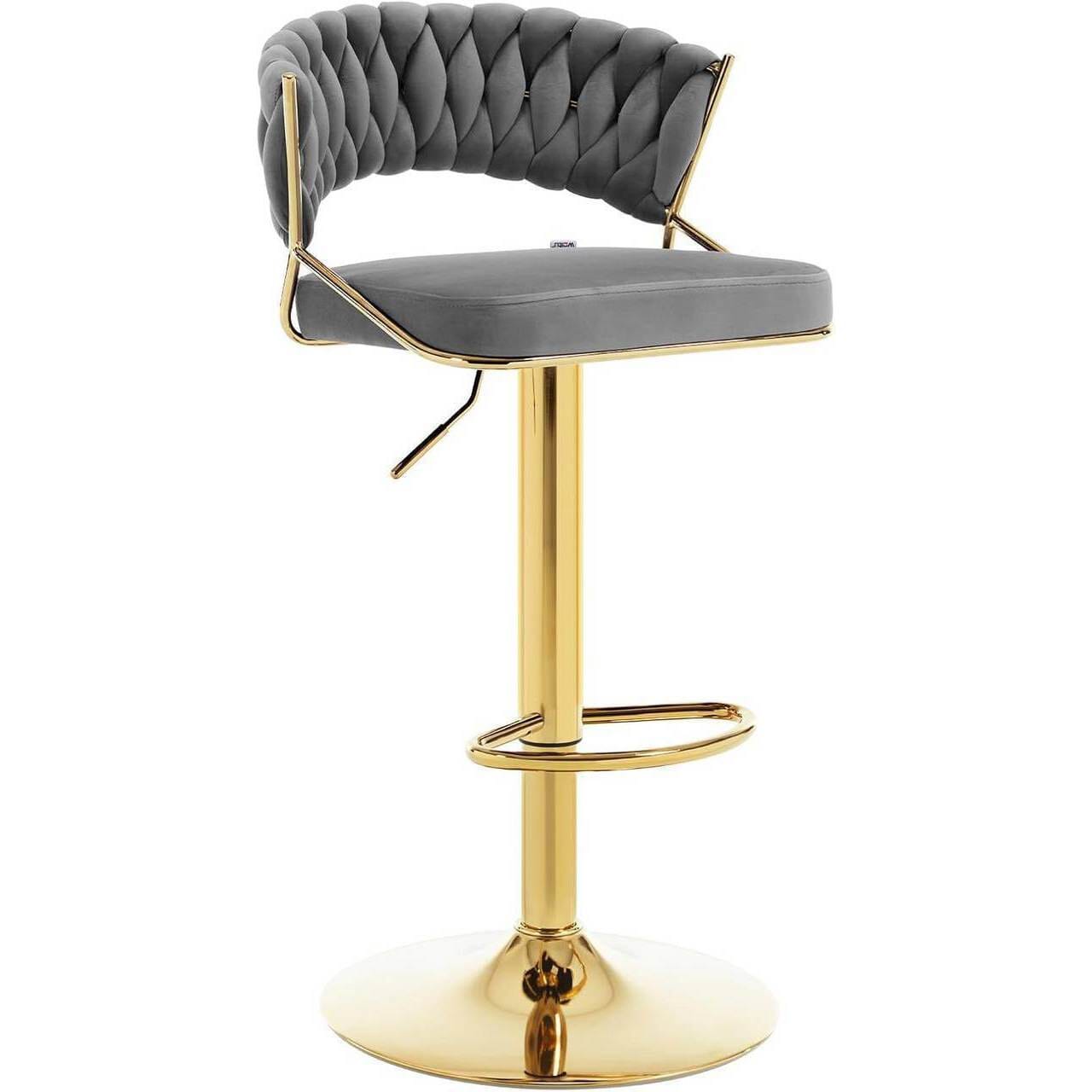 Barhocker höhenverstellbar Samt Metall Gold Dunkelgrau - Palo24