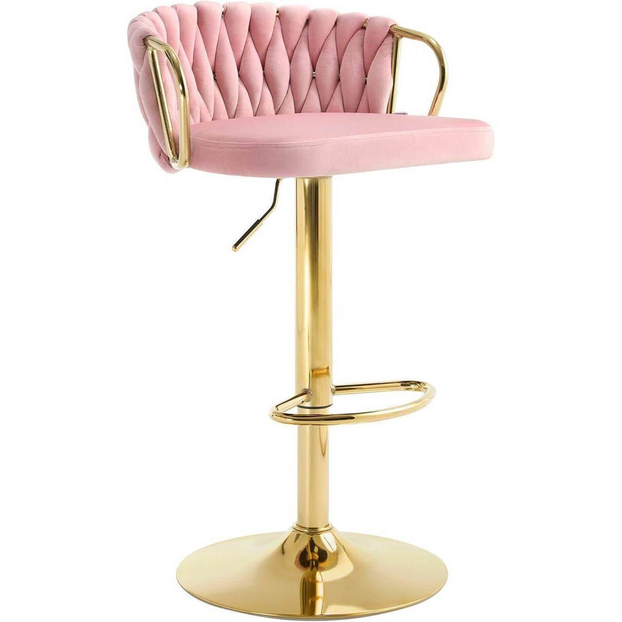 Barhocker Samtstuhl Fussstütze Gold Rosa - Palo24