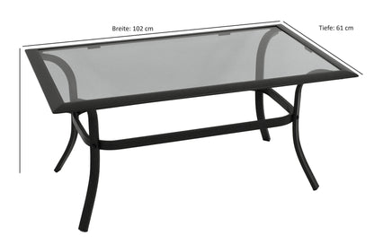Beistelltisch ZAGREB 102x61cm, Stahl schwarz + Glas grau getönt - Palo24