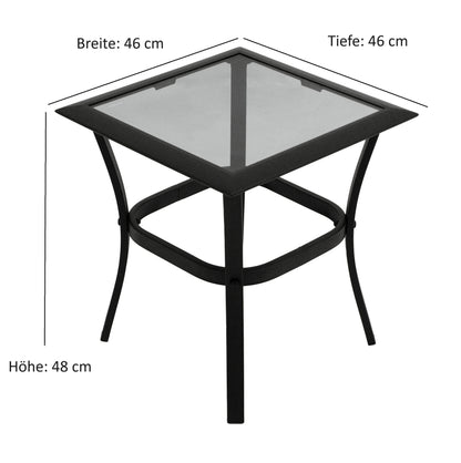 Beistelltisch Zagreb 46x46cm Stahl schwarz Glas grau getönt - Palo24