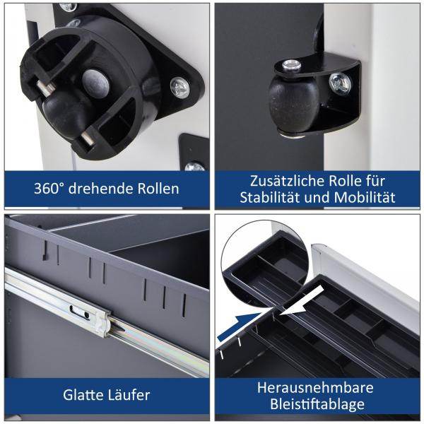 Rollcontainer mobiler Aktenschrank mit 3 Schubladen weiss - Palo24