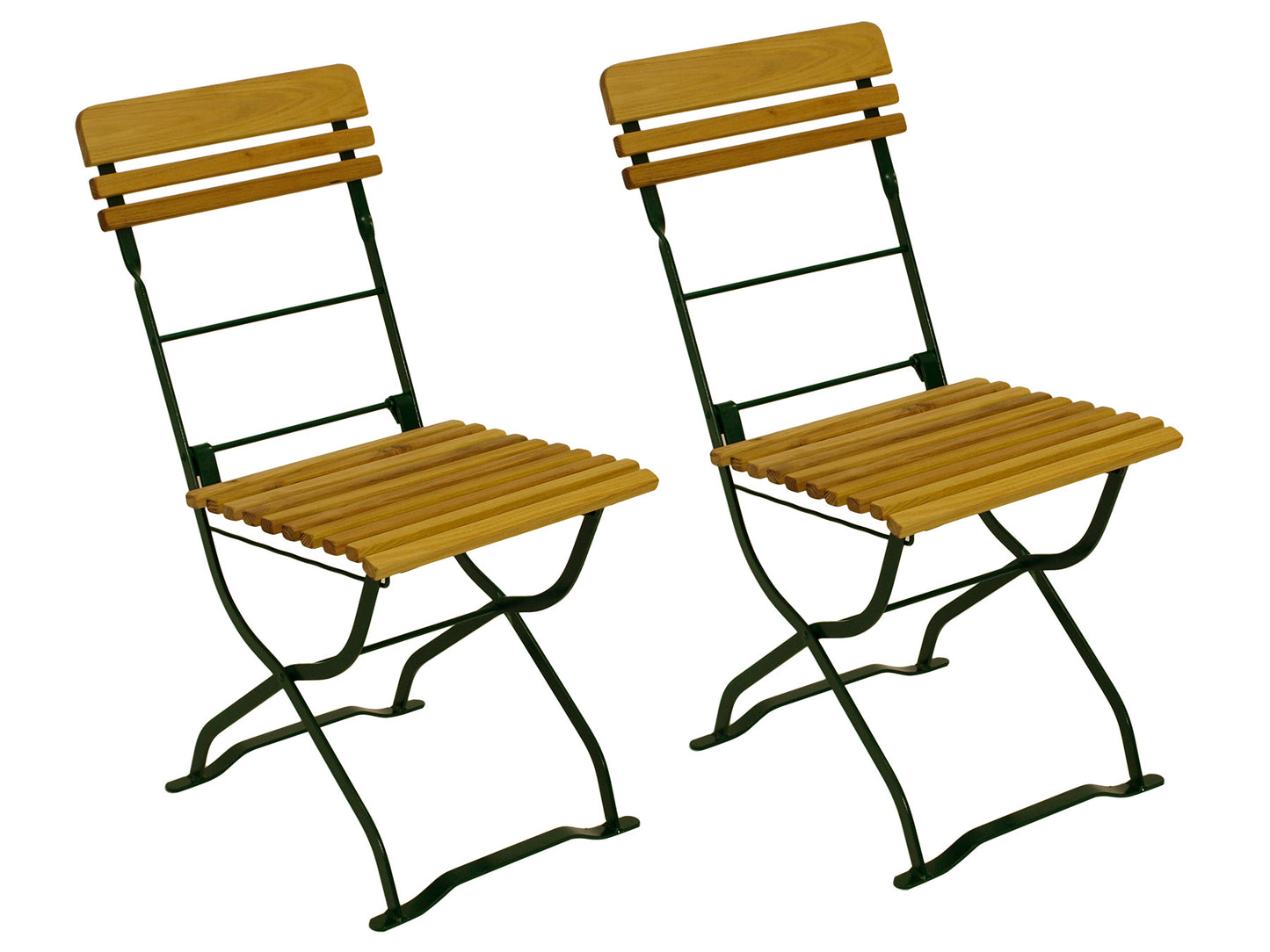 2x Biergartenstuhl MÜNCHEN, Flachstahl grün + Robinie, klappbar,
