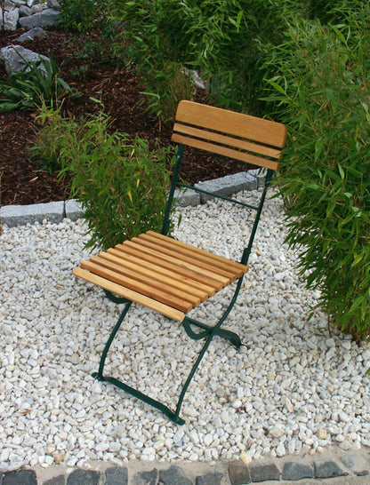 2x Biergartenstuhl MÜNCHEN, Flachstahl grün + Robinie, klappbar,