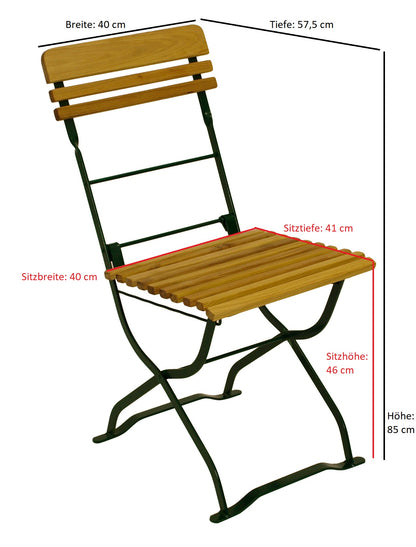 2x Biergartenstuhl MÜNCHEN, Flachstahl grün + Robinie, klappbar,