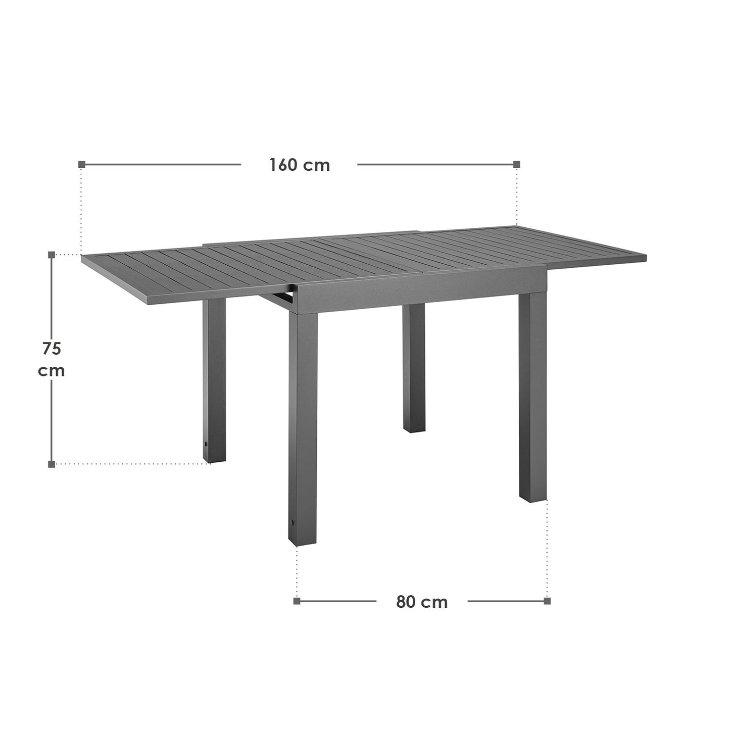 Alu Gartentisch Laki 80x80 cm ausziehbar - Anthrazit