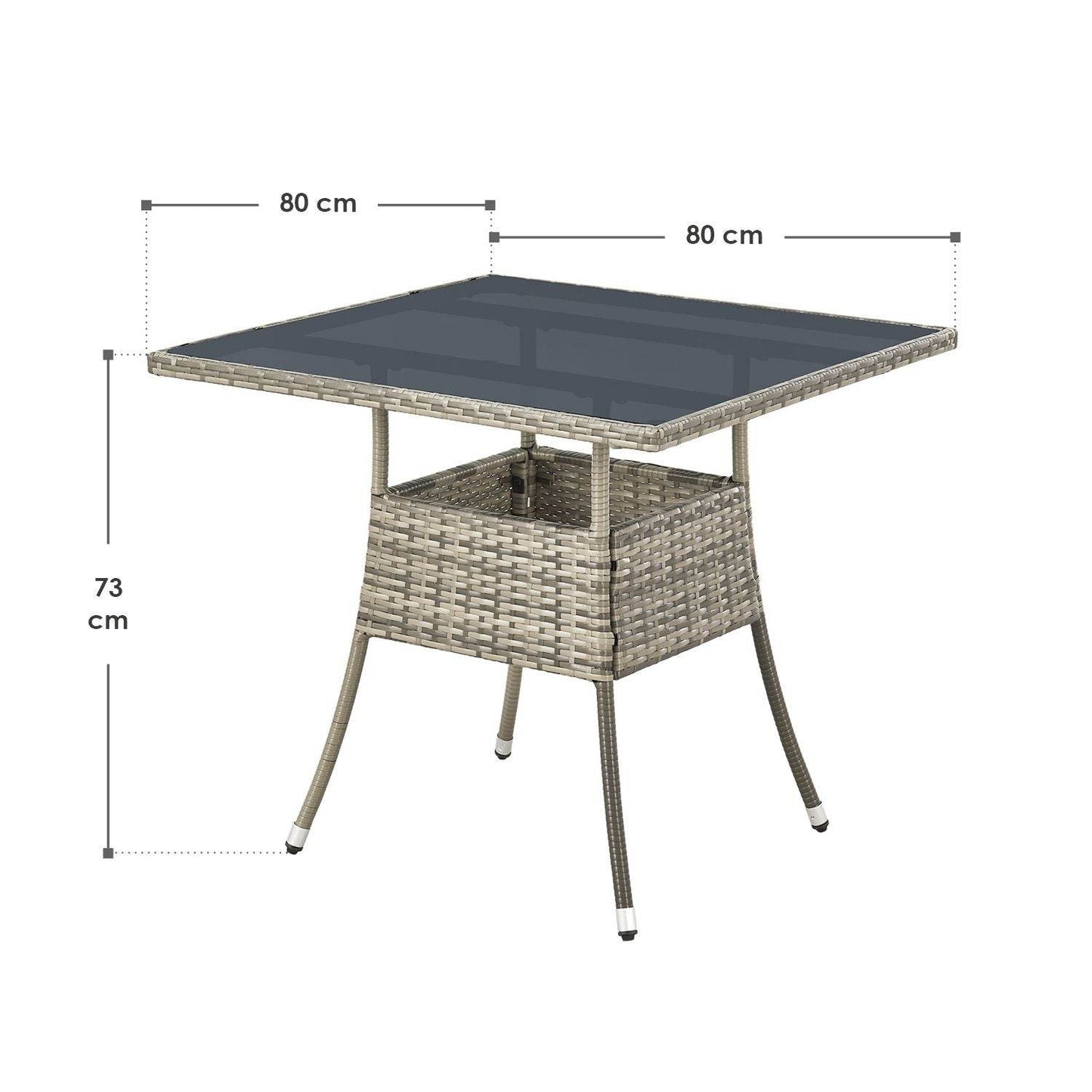 Eckiger Polyrattan Gartentisch Yoro 80x80 cm Grau - Palo24