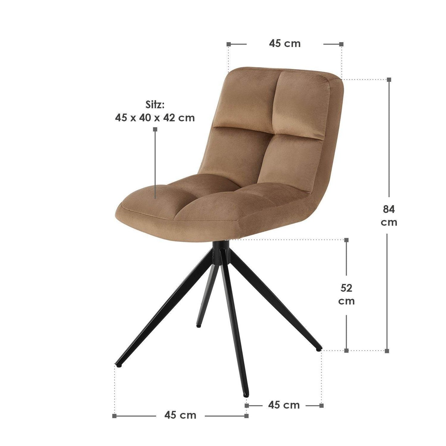 Drehstuhl Dallas 6er Set Samt Hellbraun - Palo24