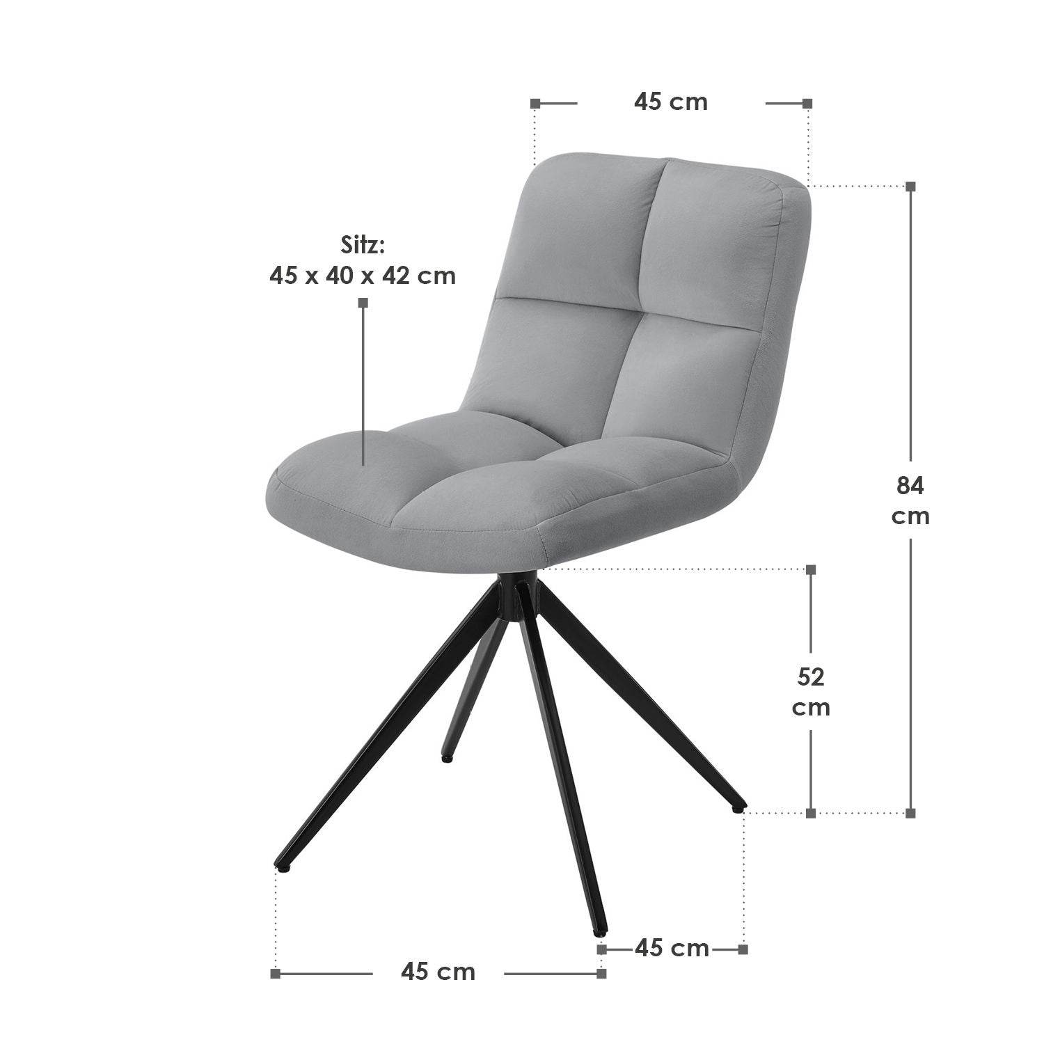Drehstuhl Dallas 2er Set Samt Hellgrau - Palo24