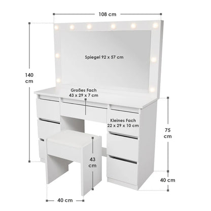 Schminktisch mit Spiegel Lilia mit Hocker Melly
